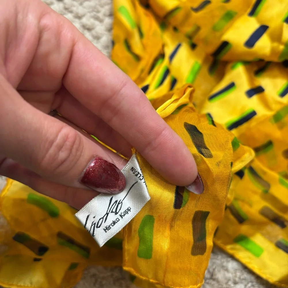 Ladies Vintage Hiroko‎ Kapp 100% Silk Neck Scarf, Yellow, Green and Black